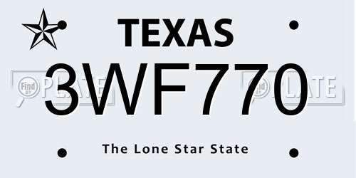 3WF770 Texas License Plate