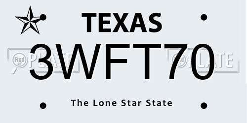 3WFT70 Texas License Plate
