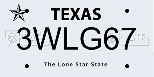 3WLG67 Texas License Plate