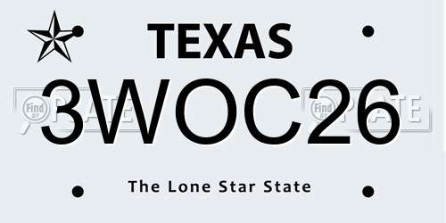 3WOC26 Texas License Plate