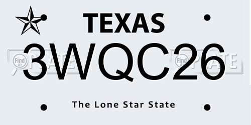 3WQC26 Texas License Plate