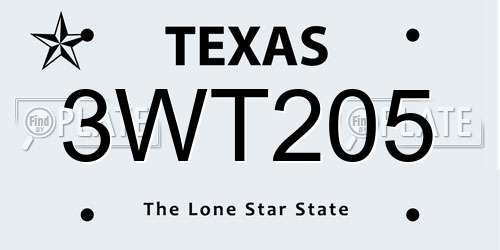 3WT205 Texas License Plate