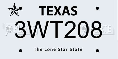 3WT208 Texas License Plate