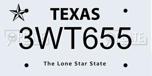 3WT655 Texas License Plate