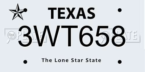 3WT658 Texas License Plate