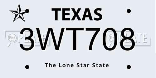 3WT708 Texas License Plate