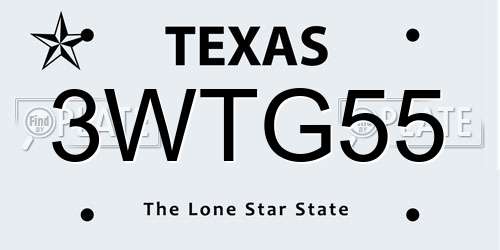 3WTG55 Texas License Plate
