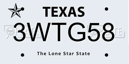 3WTG58 Texas License Plate