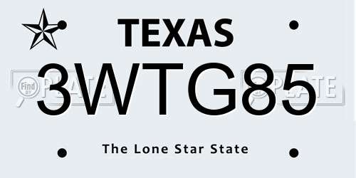 3WTG85 Texas License Plate