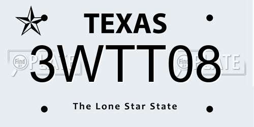 3WTT08 Texas License Plate