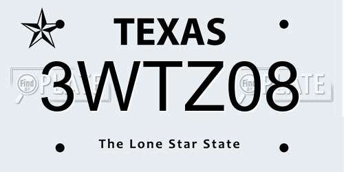 3WTZ08 Texas License Plate