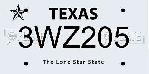 3WZ205 Texas License Plate