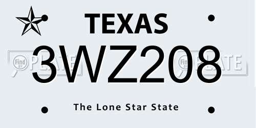 3WZ208 Texas License Plate