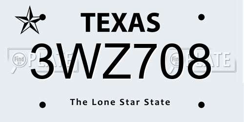 3WZ708 Texas License Plate