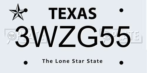 3WZG55 Texas License Plate