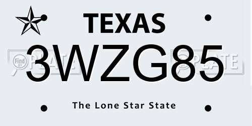 3WZG85 Texas License Plate