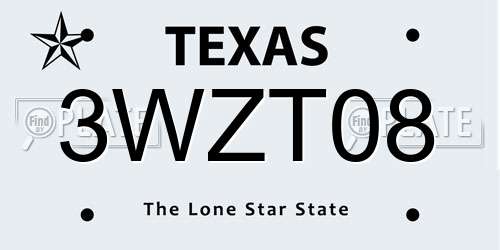 3WZT08 Texas License Plate