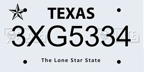 3XG5334 Texas License Plate