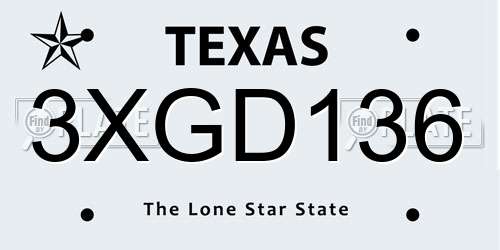 3XGD136 Texas License Plate