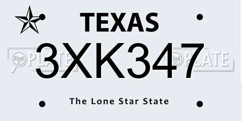 3XK347 Texas License Plate