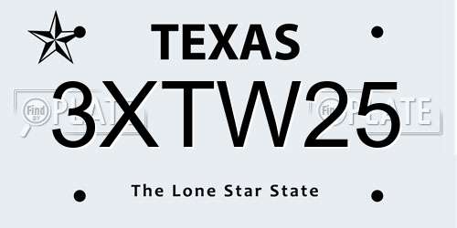 3XTW25 Texas License Plate