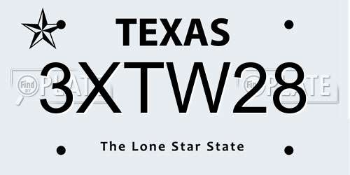 3XTW28 Texas License Plate