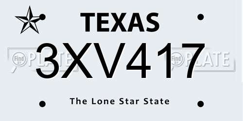 3XV417 Texas License Plate