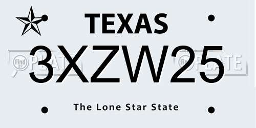 3XZW25 Texas License Plate