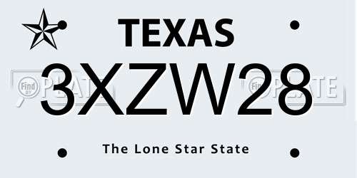 3XZW28 Texas License Plate