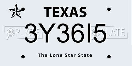 3Y36I5 Texas License Plate