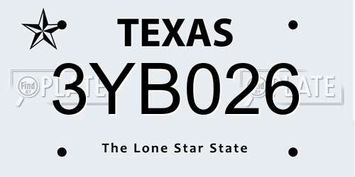 3YB026 Texas License Plate
