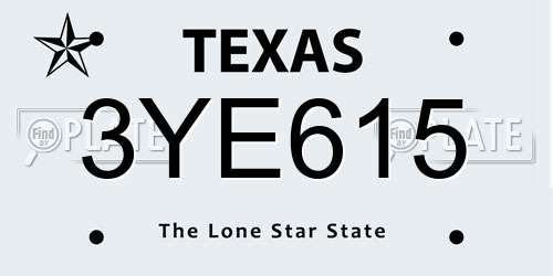 3YE615 Texas License Plate