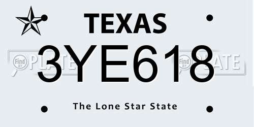 3YE618 Texas License Plate