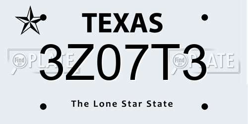 3Z07T3 Texas License Plate