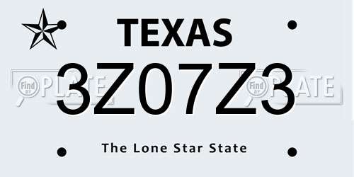 3Z07Z3 Texas License Plate