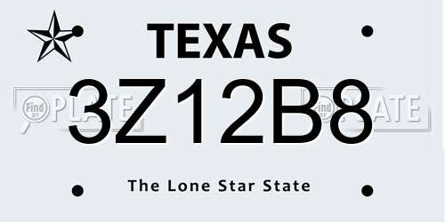 3Z12B8 Texas License Plate