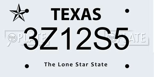 3Z12S5 Texas License Plate