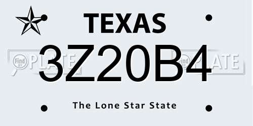 3Z20B4 Texas License Plate