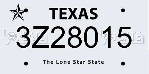 3Z28015 Texas License Plate