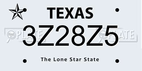 3Z28Z5 Texas License Plate
