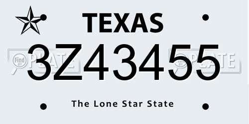 3Z43455 Texas License Plate