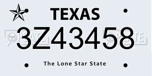 3Z43458 Texas License Plate