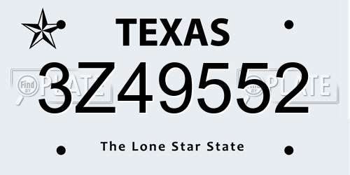 3Z49552 Texas License Plate
