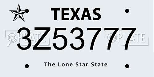 3Z53777 Texas License Plate