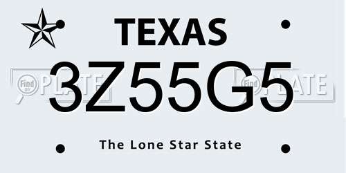 3Z55G5 Texas License Plate