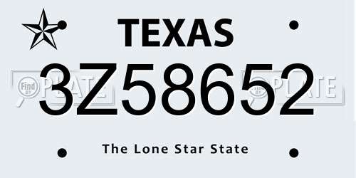3Z58652 Texas License Plate