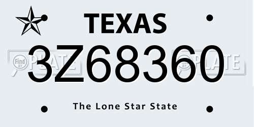 3Z68360 Texas License Plate