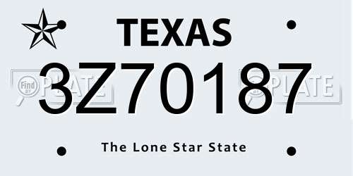 3Z70187 Texas License Plate
