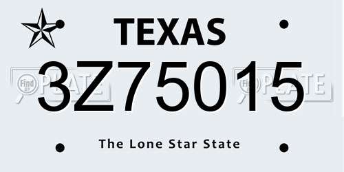3Z75015 Texas License Plate