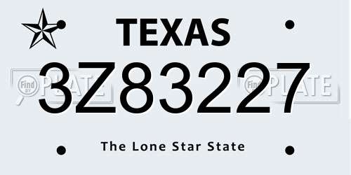 3Z83227 Texas License Plate